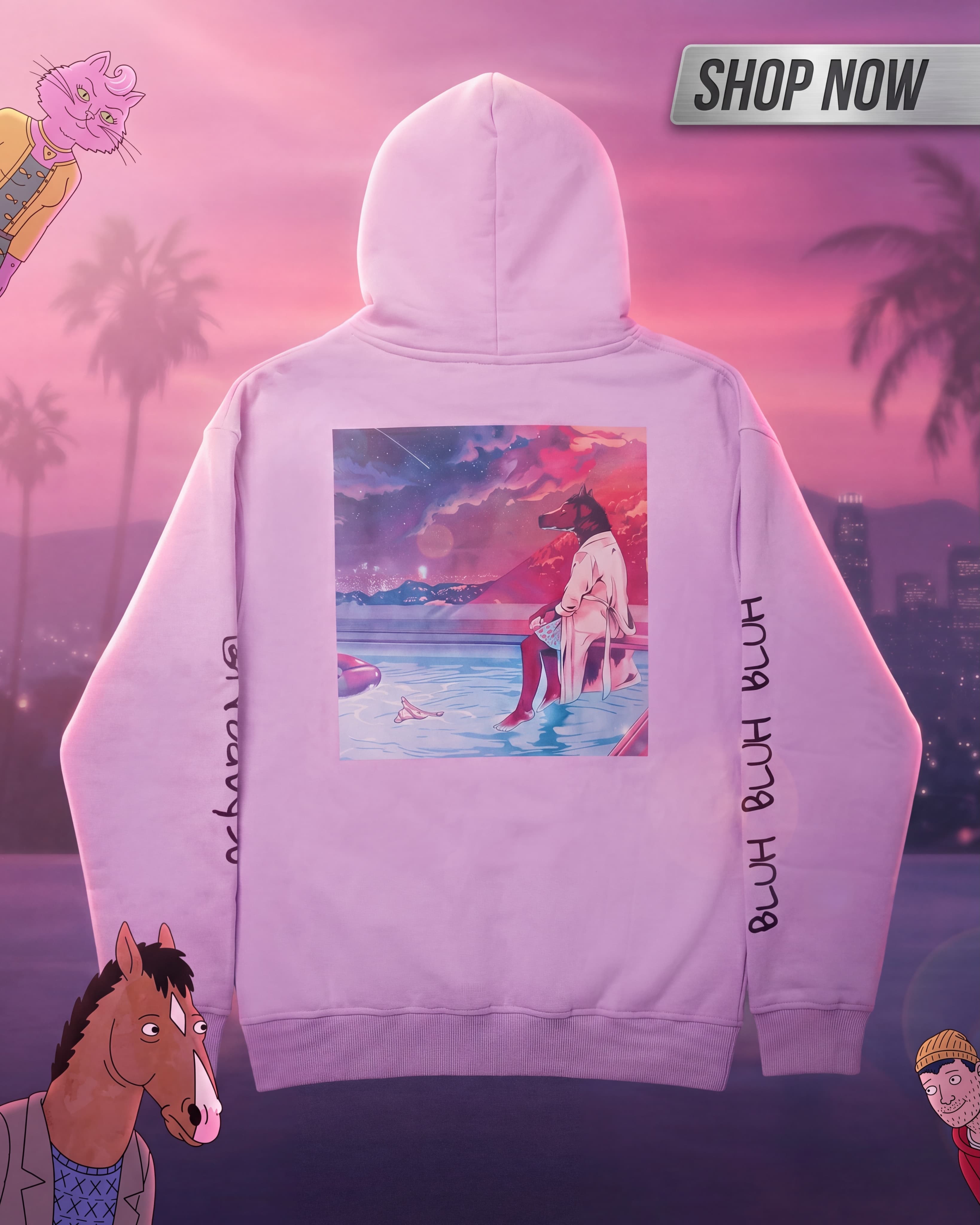 Nightfall hoodie back print, flat lay
