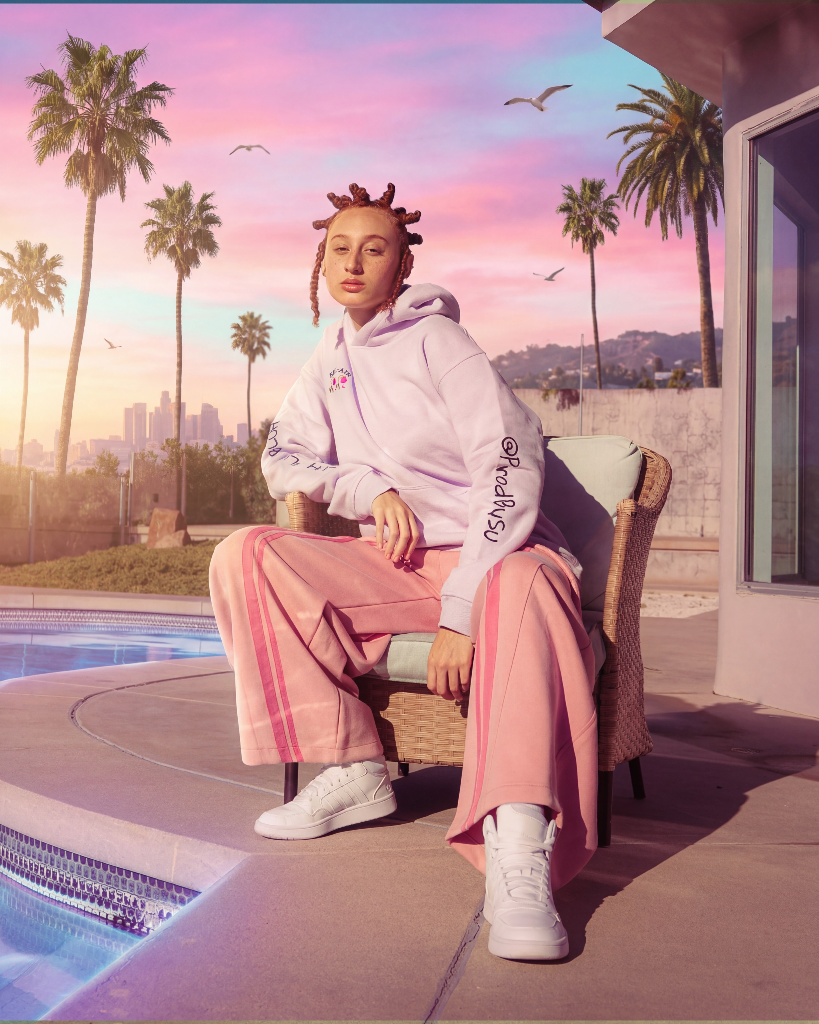Nightfall hoodie worn poolside
